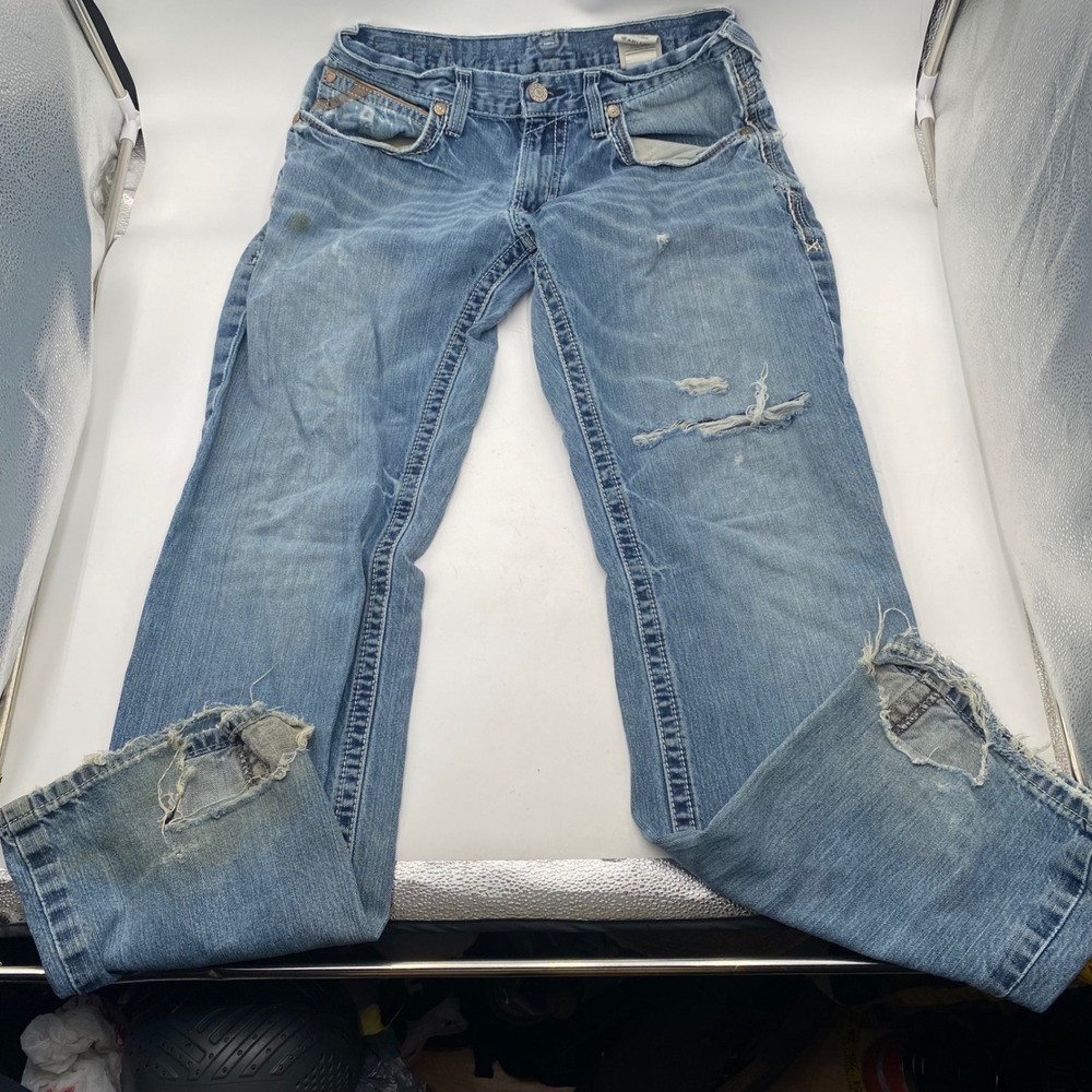 Ariat M-Series Relaxed Straight Jean Men 33x34 Blue Light Wash Distressed Cotton